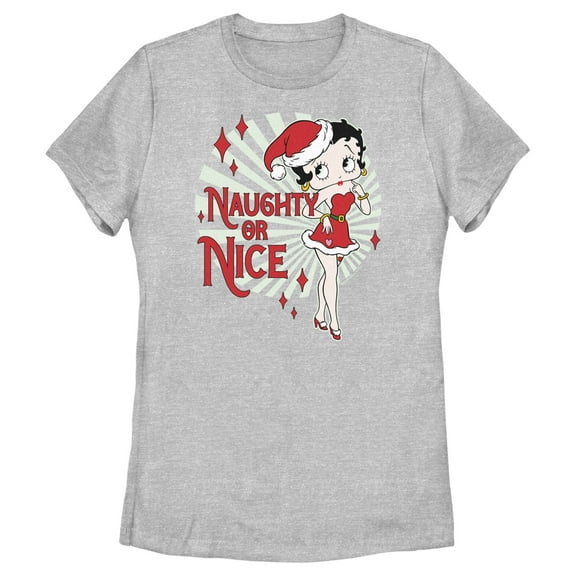 Women's Betty Boop Christmas Naughty or Nice Betty Graphic Tee Athletic Heather Medium