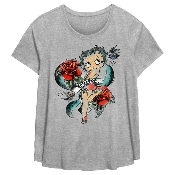 Women's Betty Boop Cutie Rose Tattoo Graphic T-Shirt