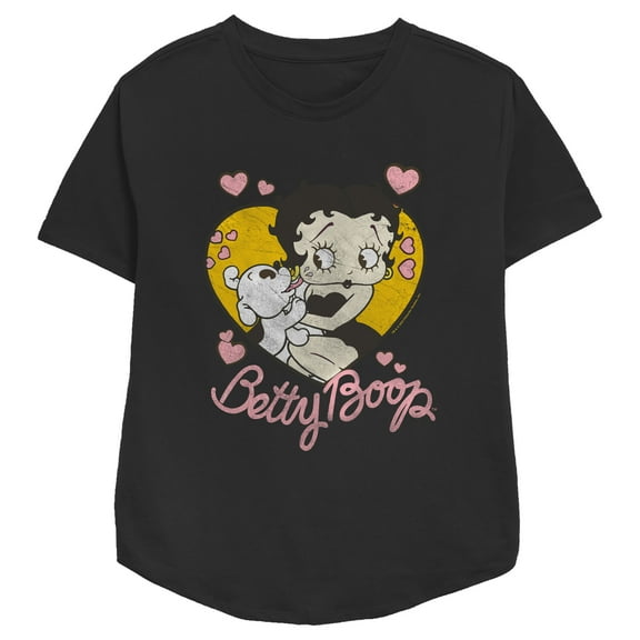 Women's Betty Boop Distressed Pudgy and Betty  Graphic Tee Black Small