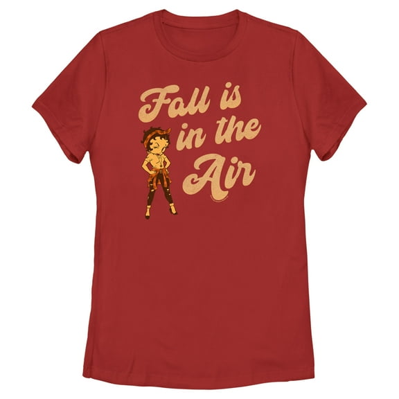 Women's Betty Boop Fall is in the Air  Graphic Tee Red X Large