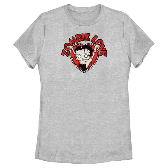Women's Betty Boop Halloween Zombie Love Heart  Graphic Tee Athletic Heather Medium