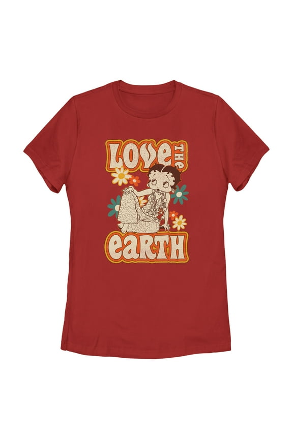 Women's Betty Boop Love the Earth Graphic Tee Red 2X Large