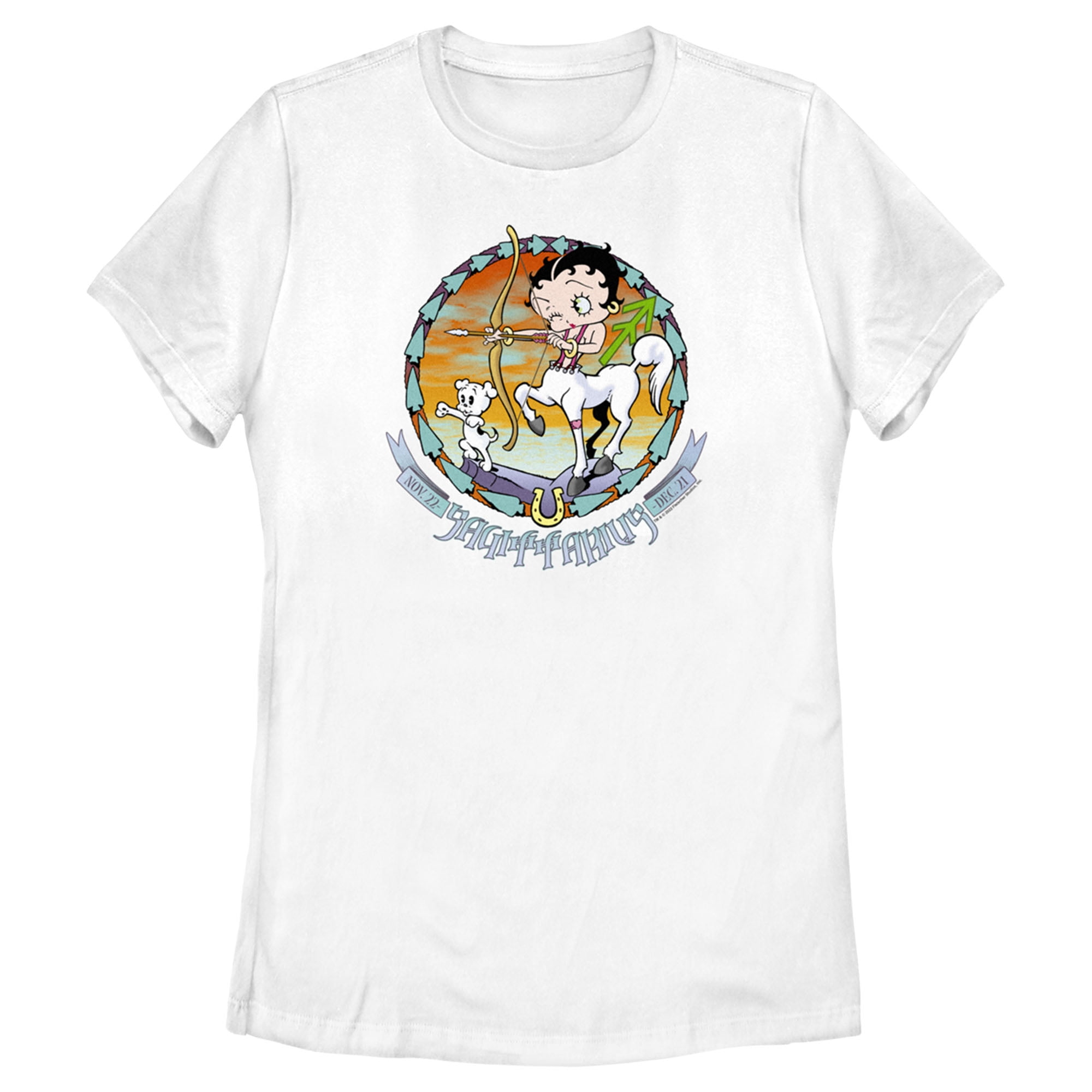 Women's Betty Boop Sagittarius Zodiac Graphic Tee White Small 