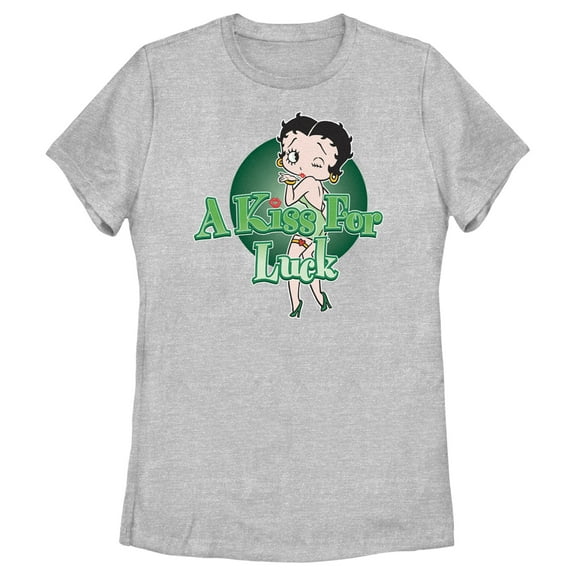 Women's Betty Boop St. Patrick's Day Betty A Kiss for Luck Graphic Tee Athletic Heather Medium