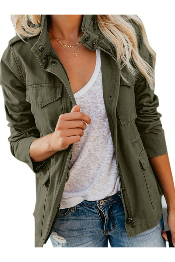 Women's Between-Seasons Jacket, Multiple Pockets, Short Boyfriend Coat