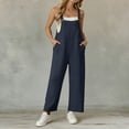 thumbnail image 1 of Women's Bib Overalls Loose Fit Wide Leg Jumpsuits Casual Rompers with Pockets Navy 2XL, 1 of 6