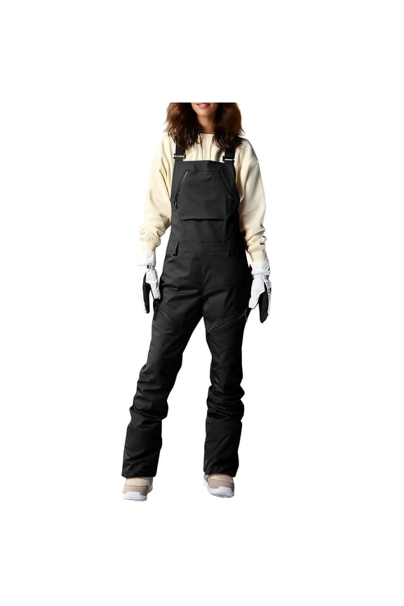 Women's Bib Snow Pants Waterproof Windproof Elastic Waist Insulated Romper Snowpants Overalls with Pockets for Skiing Black 3XL