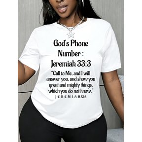 Women's Bible Verse Blouse Top Jeremiah 33:3 Hebrew Scripture Print, short sleeve. Soft breathable loose fit crew neck tunic. Great for church, daily wear & parties. Machine washable
