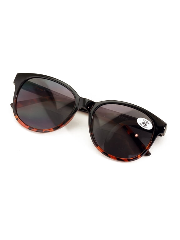 Women’s Bifocal 2-Tone Tortoise Reading Sunglasses – UV400 Tinted Lenses, Oval Cat-Eye Outdoor Fashion Readers +2.25