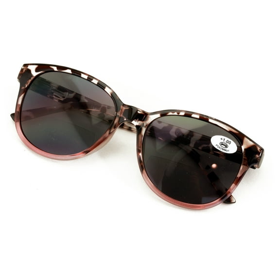 Women’s Bifocal 2-Tone Tortoise Reading Sunglasses – UV400 Tinted Lenses, Oval Cat-Eye Outdoor Fashion Readers +2.25