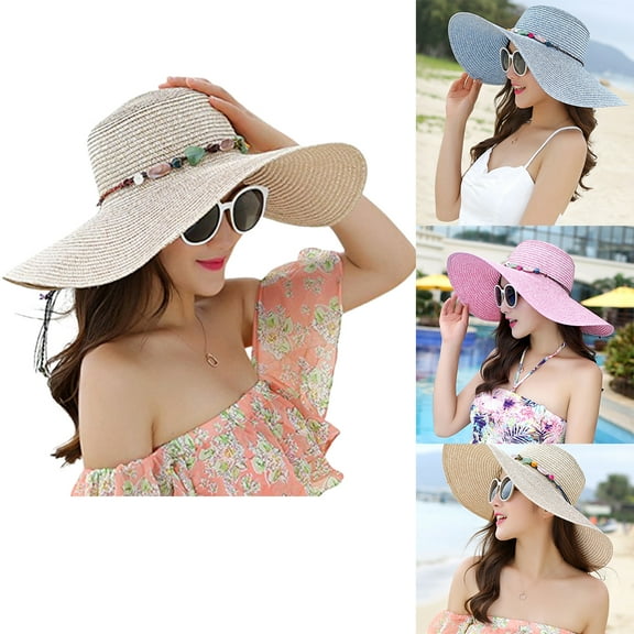 Women's Big Brim Straw Hat Foldable Roll Up Sun Hat/Beige