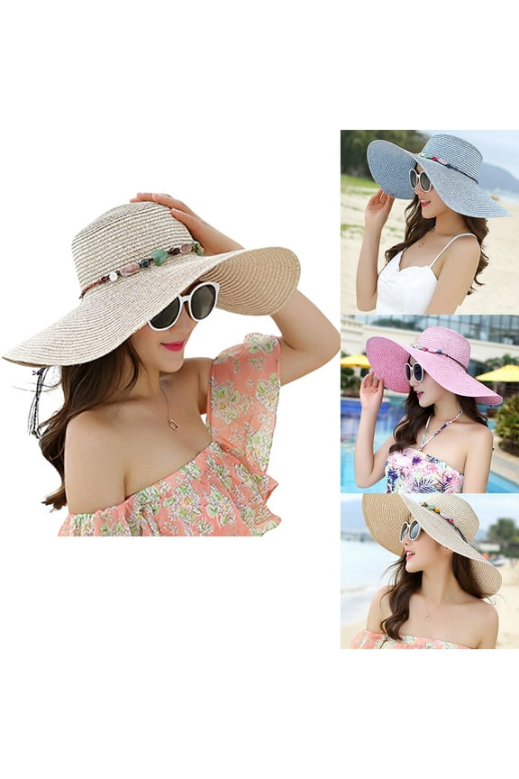 Women's Big Brim Straw Hat Foldable Roll Up Sun Hat/Beige