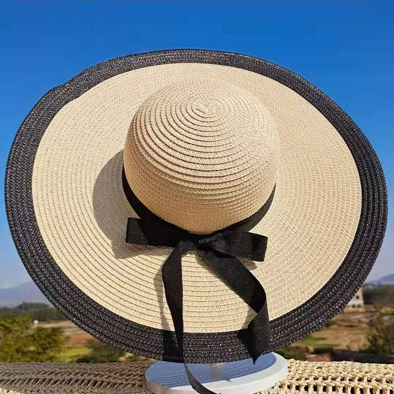 Women's Big Brim Sun Hat Floppy Foldable Bowknot Straw Hat Summer