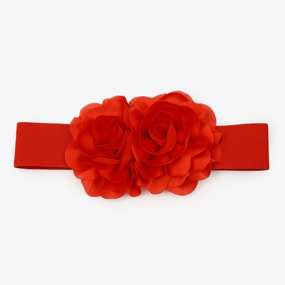 Women's Big Double-Flower Stretchy Belt, Elastic Wide Chunky Waistband Belts for Dress