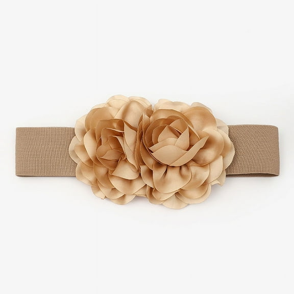 Women's Big Double-Flower Stretchy Belt, Elastic Wide Chunky Waistband Belts for Dress