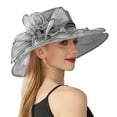 thumbnail image 1 of Women's Big Flower Decor Sun Hat Elegant English Lady Style Wide Brim Shading Hat Lightweight Breathable Summer Hat for Beach Travel by Gbobgt Grey One Size, 1 of 4