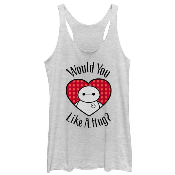Women's Big Hero 6 Valentine Baymax Likes Hug  Racerback Tank Top White Heather Large