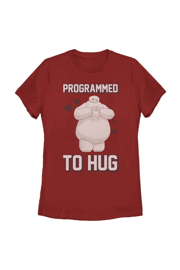 Women's Big Hero 6 Valentine Baymax Programmed to Hug Graphic Tee Red Small