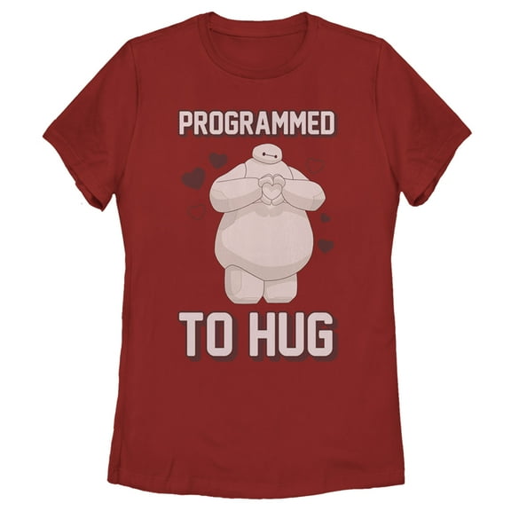 Women's Big Hero 6 Valentine Baymax Programmed to Hug  Graphic Tee Red X Large