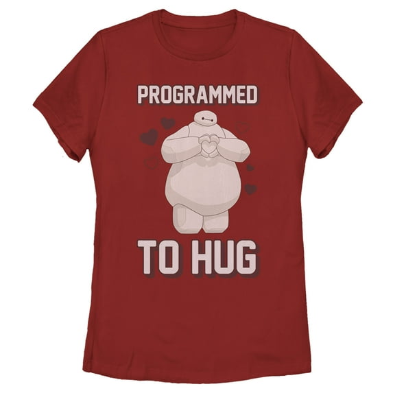 Women's Big Hero 6 Valentine Baymax Programmed to Hug Graphic Tee Red X Large