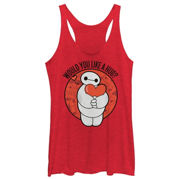 Women's Big Hero 6 Valentine's Baymax Likes Hugs  Racerback Tank Top Red Heather X Small
