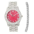 thumbnail image 1 of Women's Big Rocks Bezel Colored Dial with Roman Numerals Fully Iced Out Watch and Matching Beautiful Sparkling Tennis Bracelet Set - ST10327LA (TLA Silver - Coral), 1 of 6