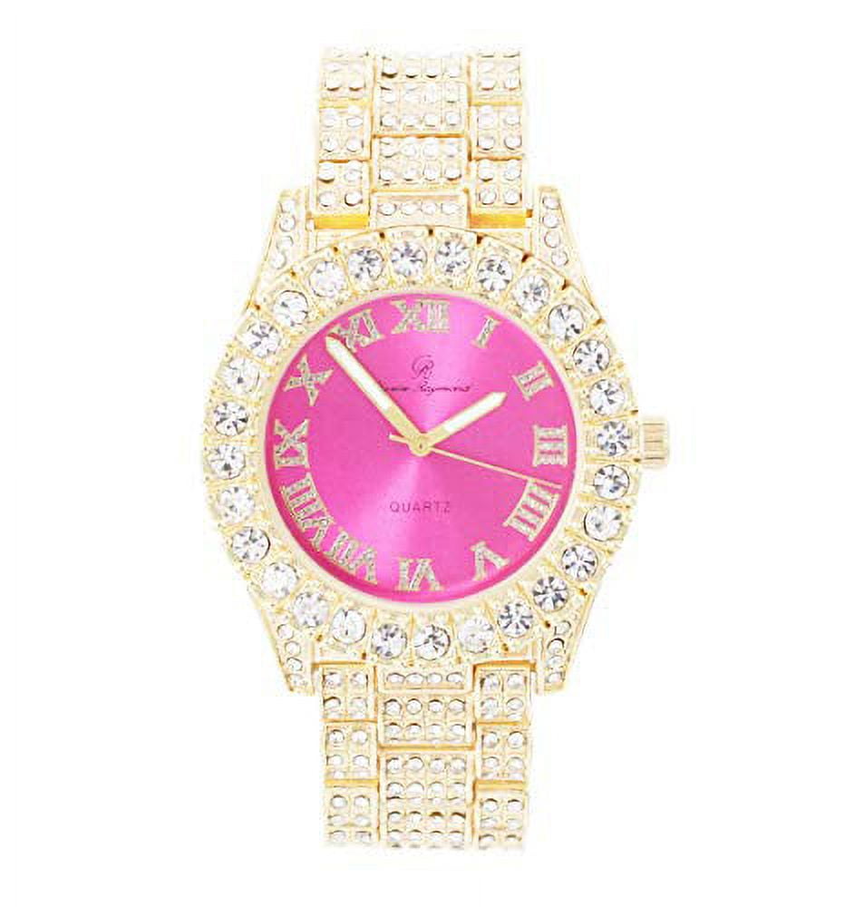 Women\'s Big Rocks Bezel Colored Dial with Roman Numerals Fully Iced Out Watch Amazon.com: Charles Raymond Women main image 2