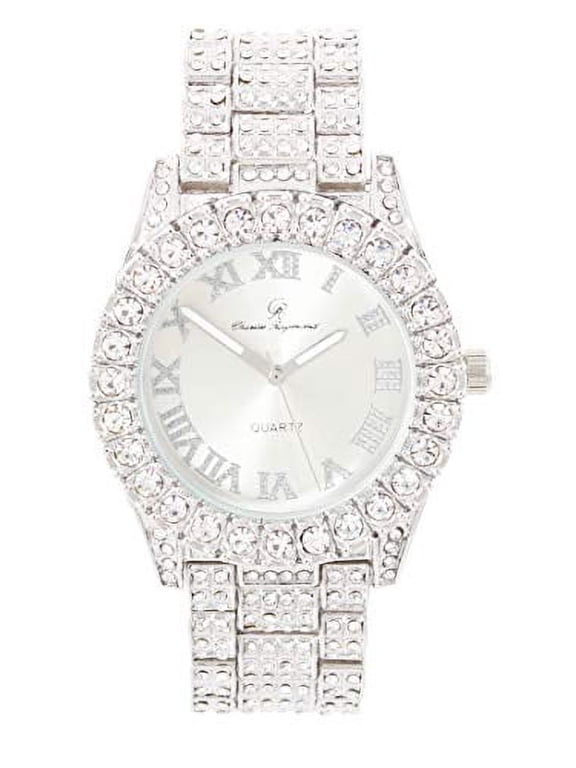 Women's Big Rocks Bezel Colored Dial with Roman Numerals Fully Iced Out Watch - ST10327LA (PNP-PNP)