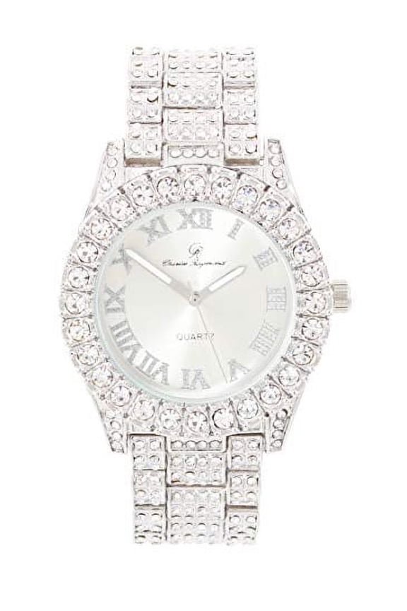 Women's Big Rocks Bezel Colored Dial with Roman Numerals Fully Iced Out Watch - ST10327LA (PNP-PNP)