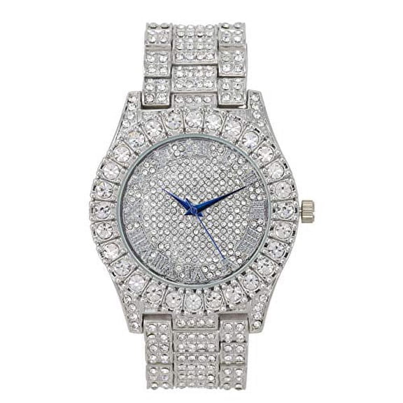 Women's Big Rocks Bezel Colored Dial with Roman Numerals Fully Iced Out Watch - ST10327LA (ST10327LARN Silver)