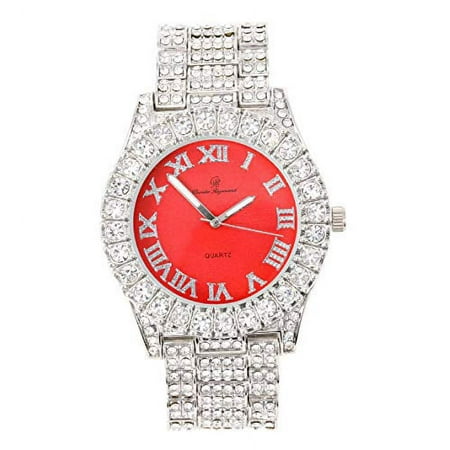 Women's Big Rocks Bezel Colored Dial with Roman Numerals Fully Iced Out Watch - ST10327LA (Silver - Bright Red) price history and forecast - Charles Raymond ST10327LA (Silver - Bright Red)