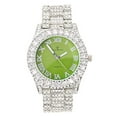 thumbnail image 1 of Women's Big Rocks Bezel Colored Dial with Roman Numerals Fully Iced Out Watch - ST10327LA (Silver - Lime), 1 of 3