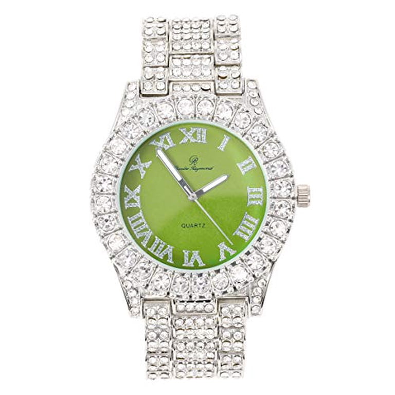 Women\'s Big Rocks Bezel Colored Dial with Roman Numerals Fully Iced Out Watch Amazon.com: Charles Raymond Women main image 4