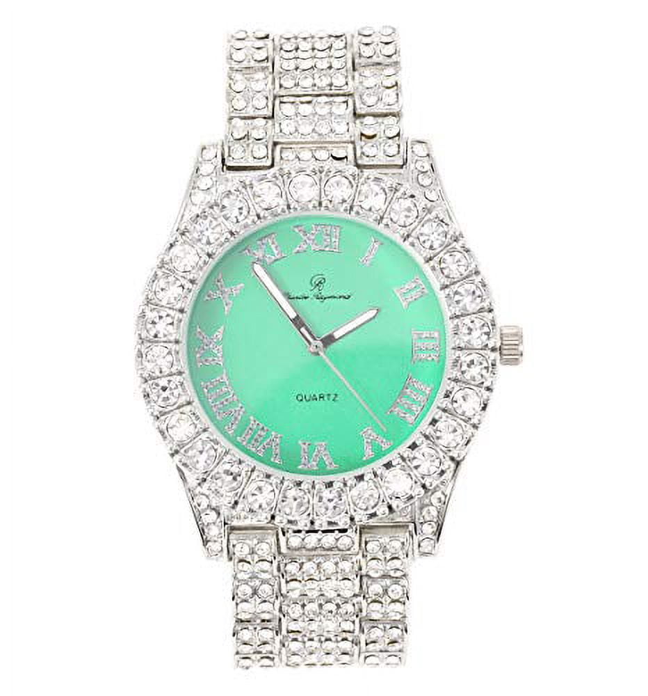 Women\'s Silver Big Rocks Bezel Colored Dial with Roman Numerals Wrist Watch Charles Raymond Women main image 4
