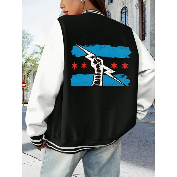 Women's Big Size Baseball Jacket Hoodie CM Punk Survivor Wrestling WWE Wrestlemania Bomber Jacket