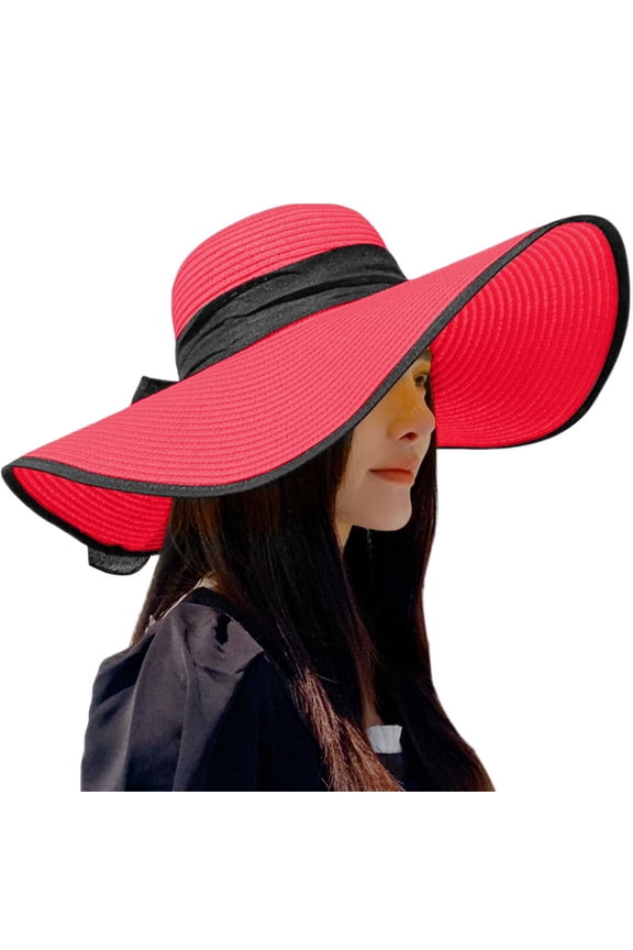 Women's Big Straw Wide Brim Beach Sun Hat Floppy, Foldable, Roll-Up, Adjustable, Breathable, for Outdoor Activities