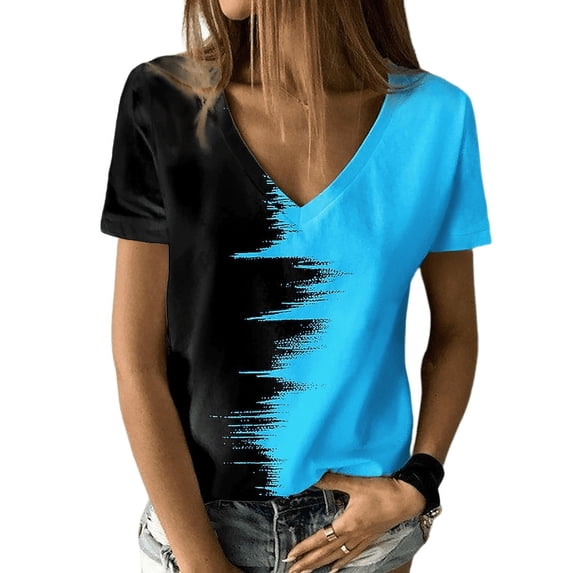 Women's Big V Neck T-Shirt 3D Abstract Print Short Sleeve Casual Basic Weekend Casual T-Shirt