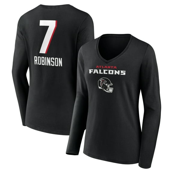 Women's Bijan Robinson Black Atlanta Falcons Team Wordmark Name & Number Long Sleeve V-Neck T-Shirt