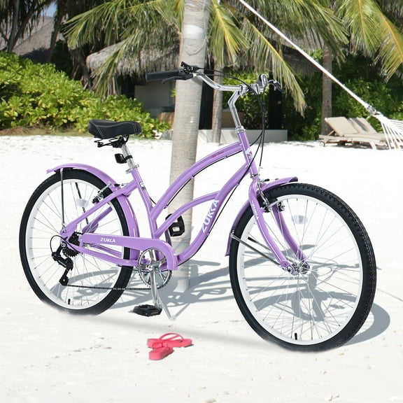 Women's Bike 26 Inch Beach & City Cruiser Bicycle with 7 Speed, Purple