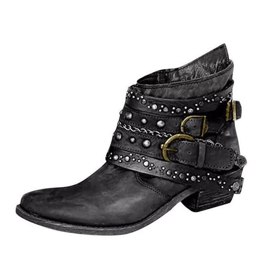 Women's Biker Ankle Boots Mid Calf Motorcycle Fashion Festival Boots Combat Riding Military Boots for Women Black 7