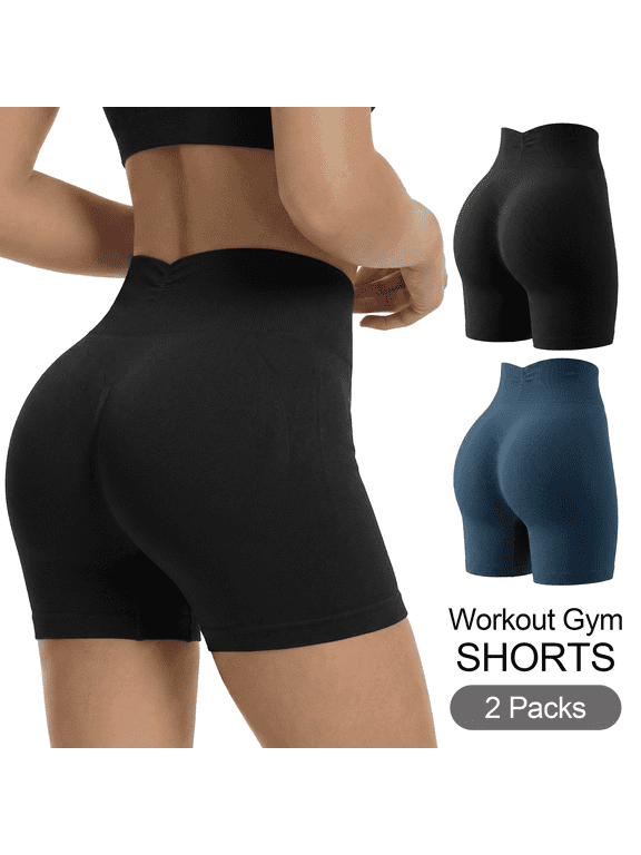 Women’s Biker Shorts 2 Pack High Waisted Tummy Control Workout Yoga Shorts Seamless Stretchy Athletic Running Cycling Short Leggings