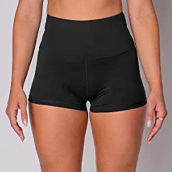 Women's Biker Shorts High Waisted Tummy Control Workout Gym Shorts Solid Color Stretchy Sports Yoga Shorts (Black M)