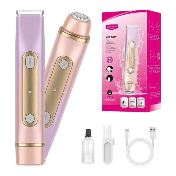 Women's Bikini 2-in-1 Double Head Body Shaver Waterproof Wet And Dry Use Hair Removal Suitable For Bikini Underarms Legs Arms Body Face USB