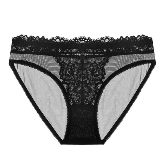 Women's Bikini Panties Sheer Lace Briefs Lightweight Thin Mesh Underpants Women's Panties Black M