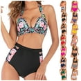 thumbnail image 1 of Women's Bikini Set Fashion Print High Waist Sexy Two Piece Swimsuit for Beach Pool Summer Vacation,Black,L, 1 of 9