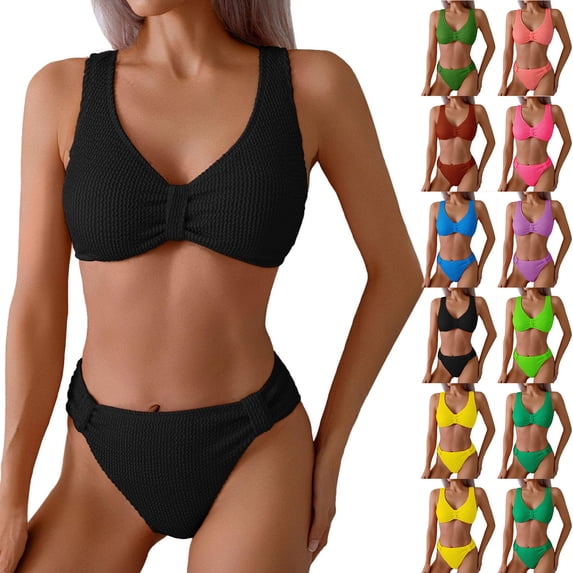 Women's Bikini Set Fashion Solid Color Two Piece Sexy Swimsuit with Removable Bra Pads No Underwire for Beach Vacation,Dark Green,XL