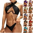 thumbnail image 1 of Women's Bikini Set Halter Neck Underwire Push Up Solid Color Sexy Two Piece Swimsuit for Beach Pool Summer Party,Army Green,L, 1 of 7