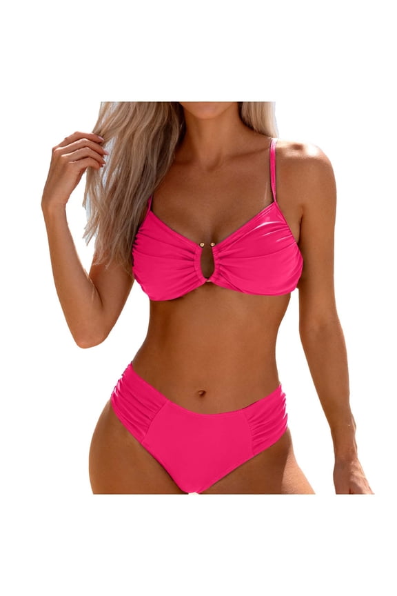 Women's Bikini Set High Waisted Ruched Two Piece Swimsuit U-Wire High Cut Cheeky Bottom Bathing Suit