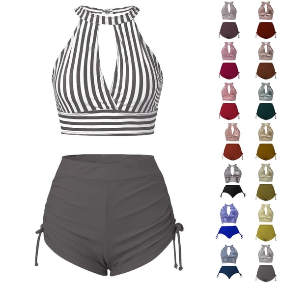 Women's Bikini Set Plaid Print Two Piece Fashion Sexy Swimsuit with Removable Bra Pads No Underwire for Beach Vacation,Ginger,XL