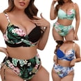 thumbnail image 1 of Women's Bikini Set Printed Plus Size Push Up Padded Bra Two Piece Sexy Swimsuit Bathing Suit for Beach Vacation,Green,XL, 1 of 5